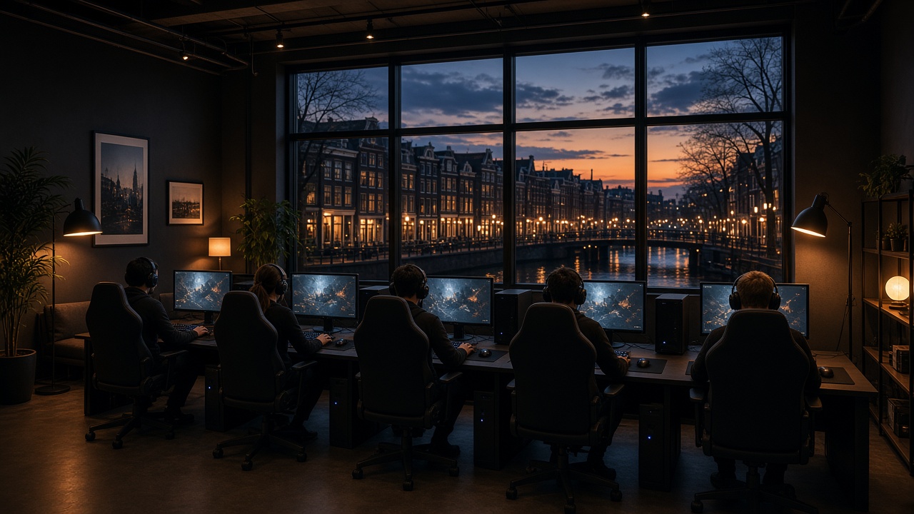 Practice loft with matched stations facing the windows